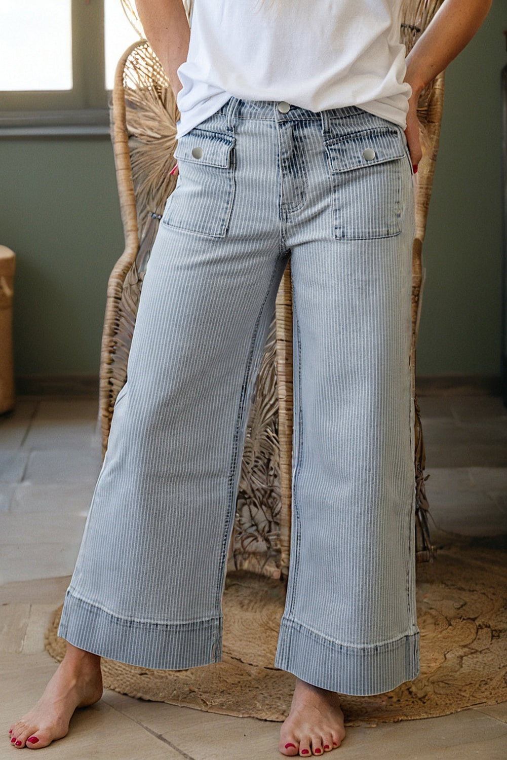 stripe wide leg jeans