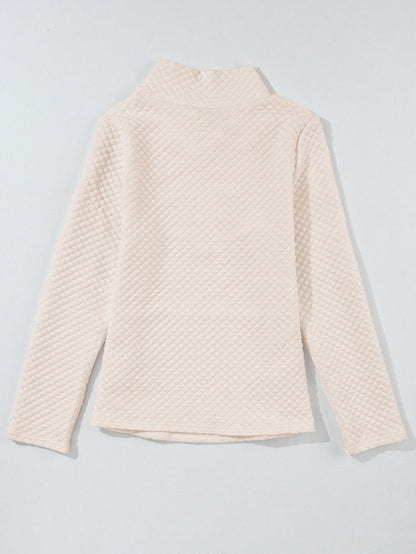 Apricot Quilted High Neck Sweatshirt with Kangaroo Pocket