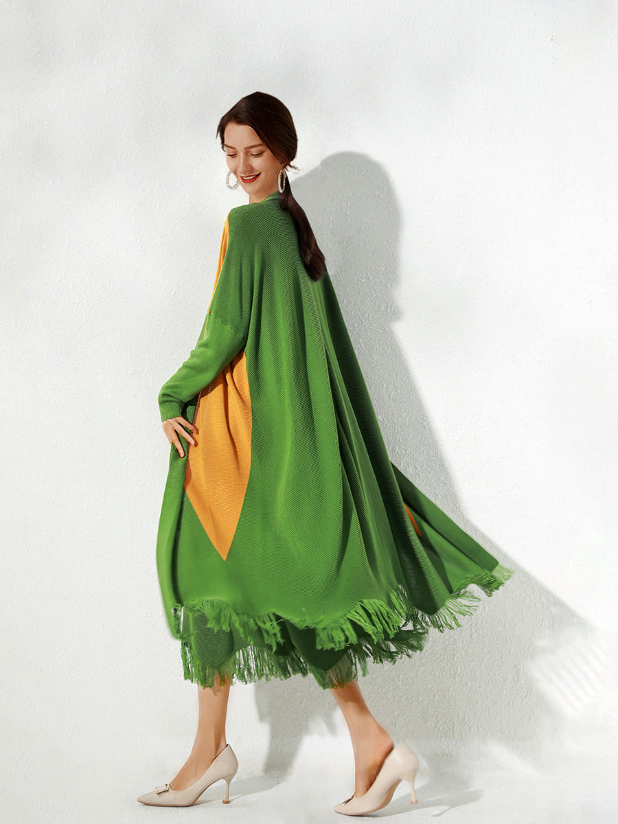 Midi Dresses - Loose Contrast Color Knitted Long Sleeve Elegant Midi Dress - MsDressly