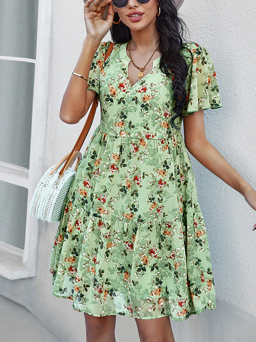 Mini Dresses - Temperament Fashion Print V Neck Mini Dress - MsDressly