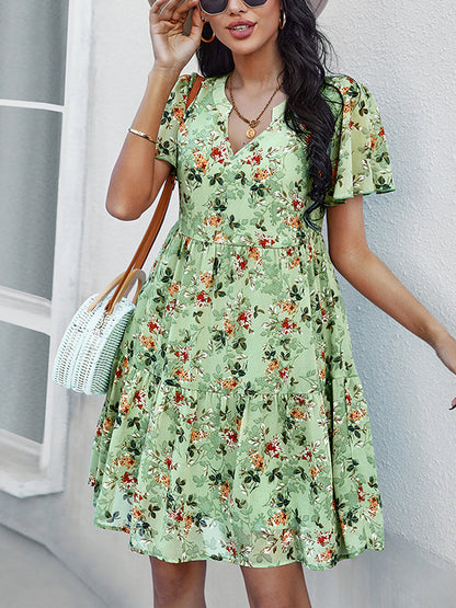 Mini Dresses - Temperament Fashion Print V Neck Mini Dress - MsDressly