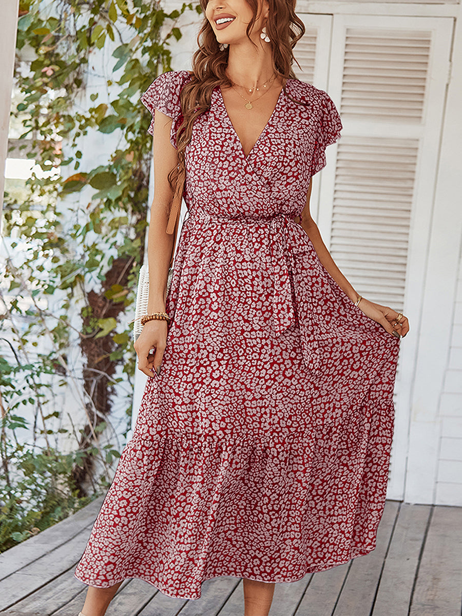 Midi Dresses - Sexy Floral Tie Waist Casual Midi Dress - MsDressly