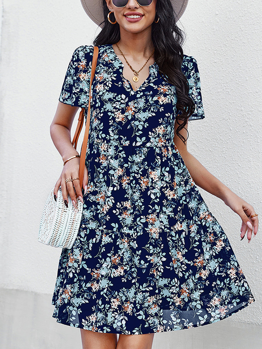 Mini Dresses - Temperament Fashion Print V Neck Mini Dress - MsDressly