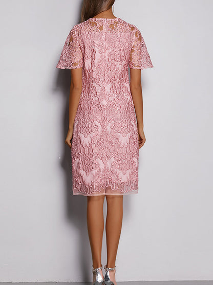 Mini Dresses - Elegant Embroidered Lace All Match Commuter Mini Dress - MsDressly