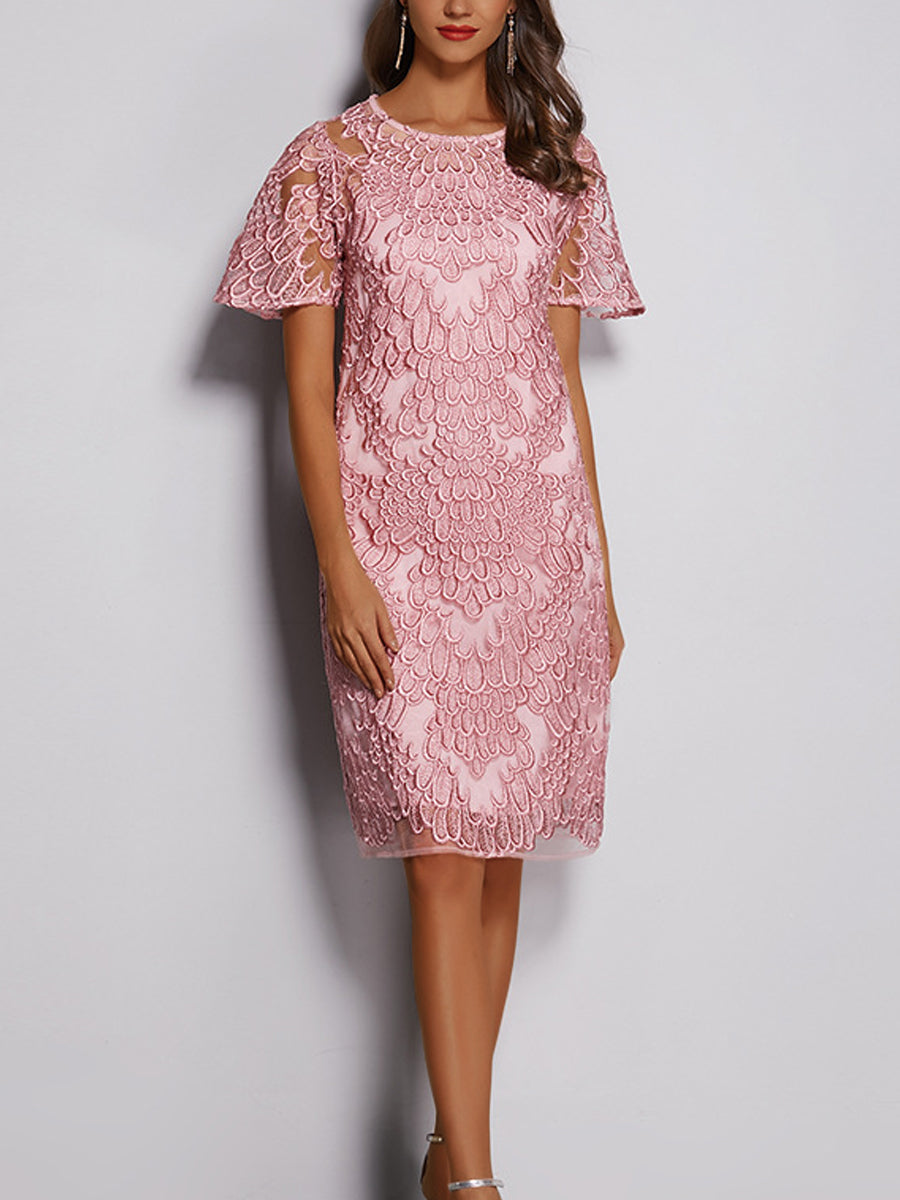 Mini Dresses - Elegant Embroidered Lace All Match Commuter Mini Dress - MsDressly