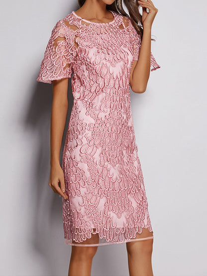 Mini Dresses - Elegant Embroidered Lace All Match Commuter Mini Dress - MsDressly