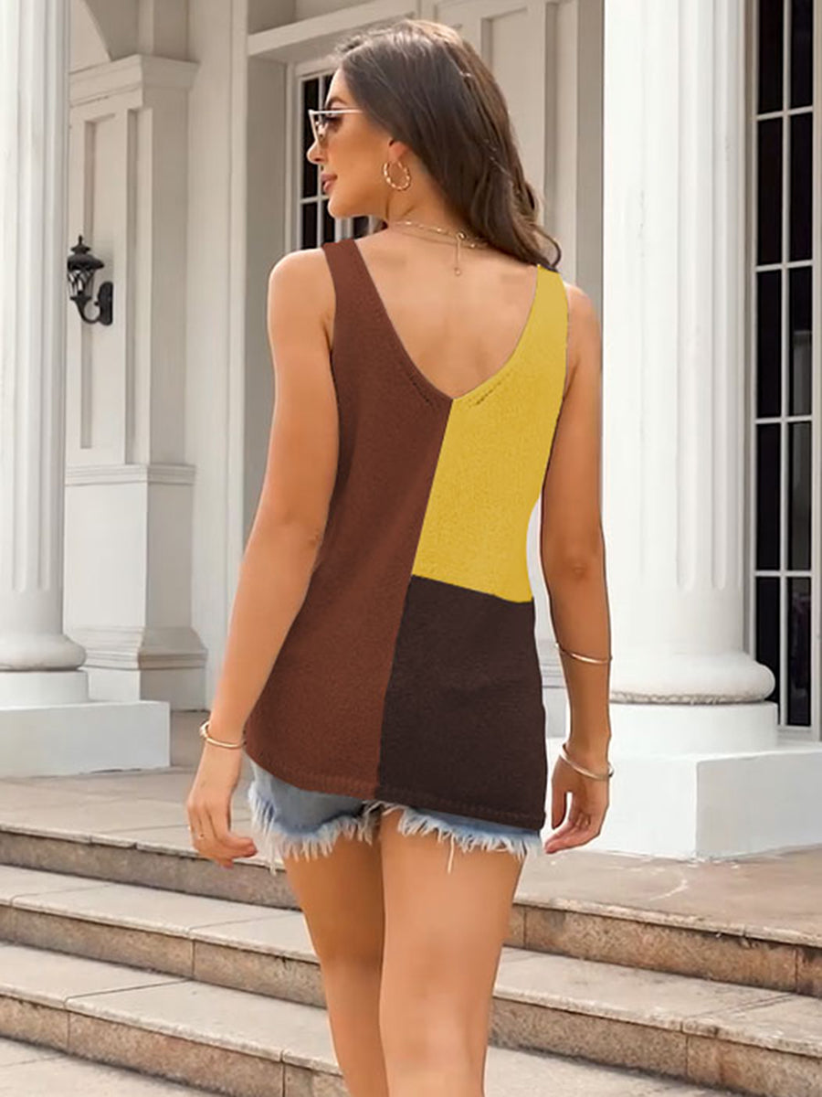 Tank Tops - Tops Stitching Color V-Neck Casual Loose Tank Top - MsDressly
