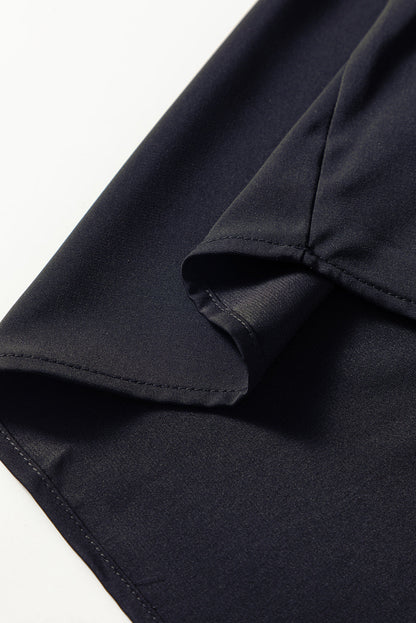 Elegant Black Floral Embroidered Flounce Sleeve Blouse with Split V-Neck