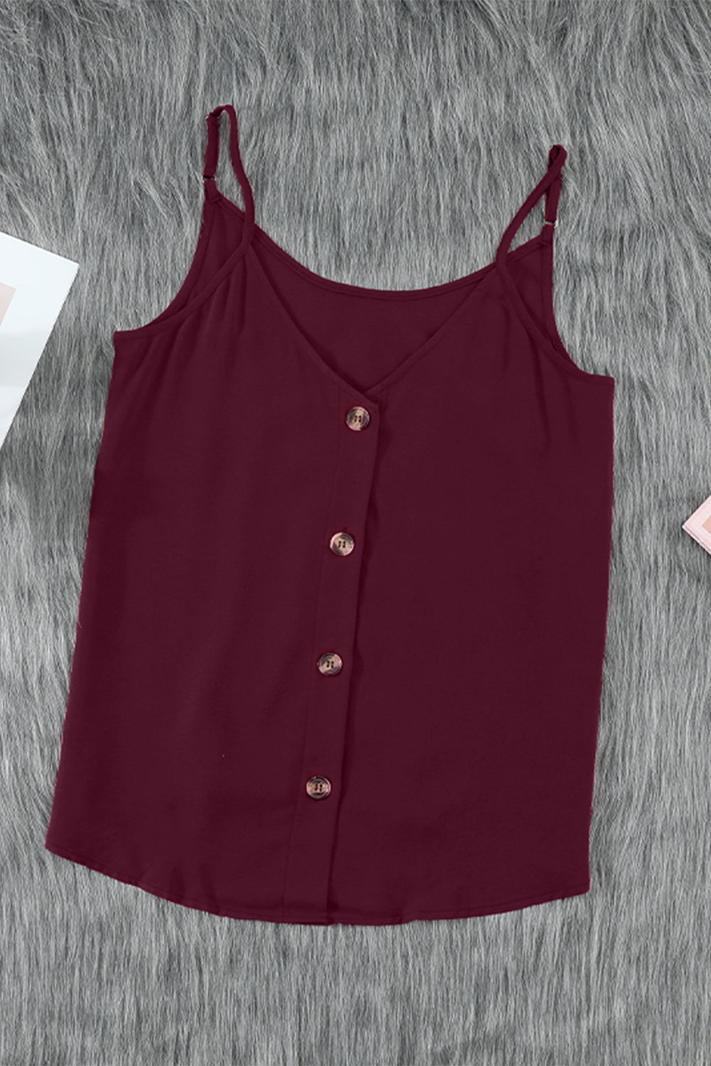 Fiery Red V-Neck Button-Up Tank Top