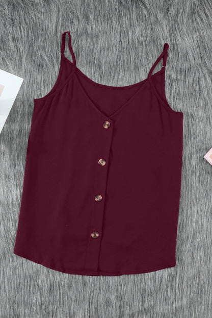 Fiery Red V-Neck Button-Up Tank Top
