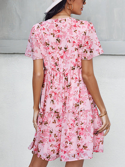 Mini Dresses - Temperament Fashion Print V Neck Mini Dress - MsDressly