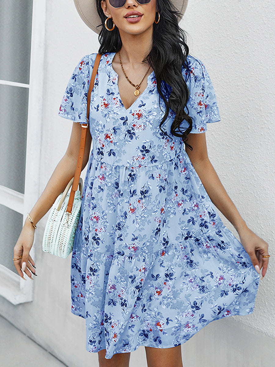 Mini Dresses - Temperament Fashion Print V Neck Mini Dress - MsDressly