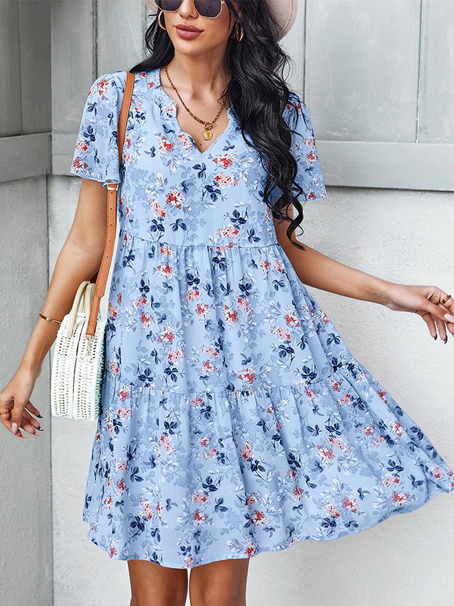 Mini Dresses - Temperament Fashion Print V Neck Mini Dress - MsDressly