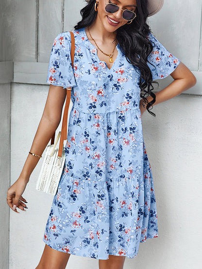 Mini Dresses - Temperament Fashion Print V Neck Mini Dress - MsDressly