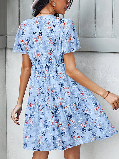 Mini Dresses - Temperament Fashion Print V Neck Mini Dress - MsDressly