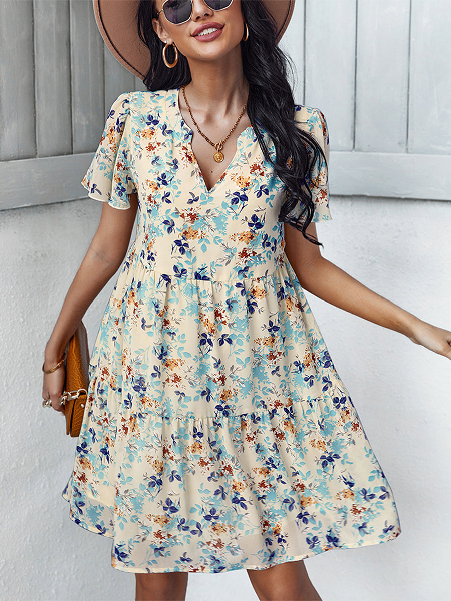 Mini Dresses - Temperament Fashion Print V Neck Mini Dress - MsDressly