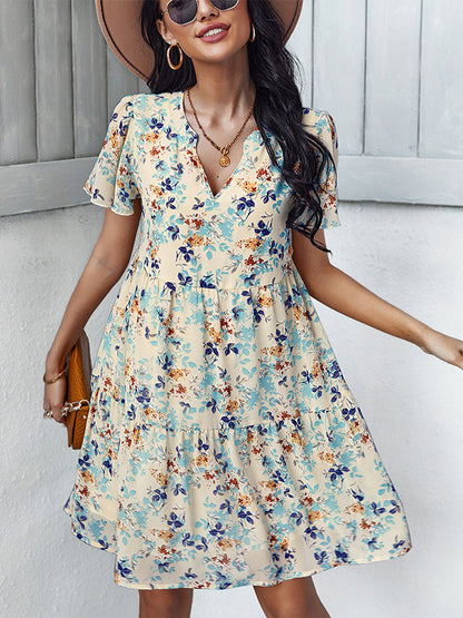 Mini Dresses - Temperament Fashion Print V Neck Mini Dress - MsDressly