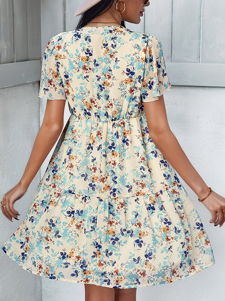 Mini Dresses - Temperament Fashion Print V Neck Mini Dress - MsDressly