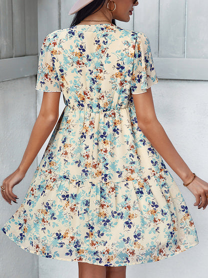 Mini Dresses - Temperament Fashion Print V Neck Mini Dress - MsDressly