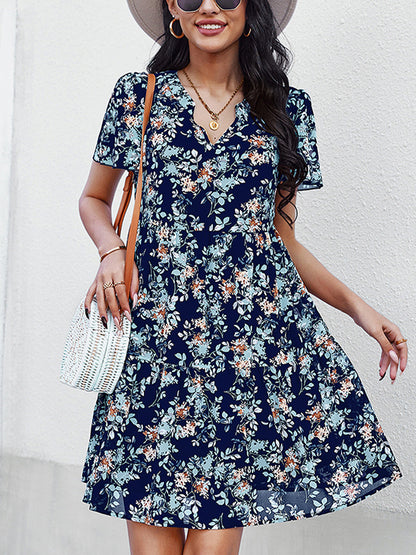 Mini Dresses - Temperament Fashion Print V Neck Mini Dress - MsDressly