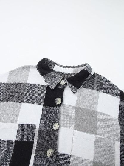 Gray Plus Size Checkered Button-Up Shacket