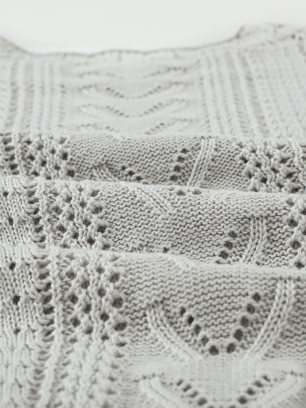 Gray Scallop Neck Crochet Lace Knit Sweater