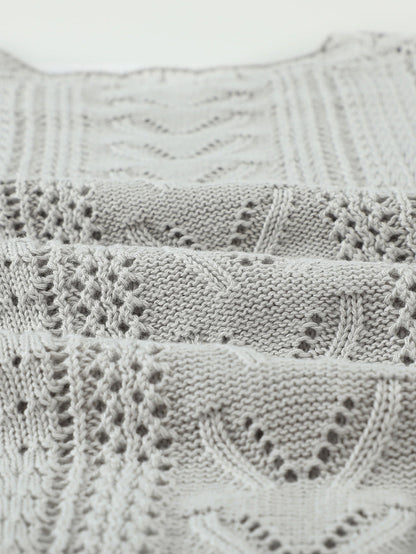 Gray Scallop Neck Crochet Lace Knit Sweater