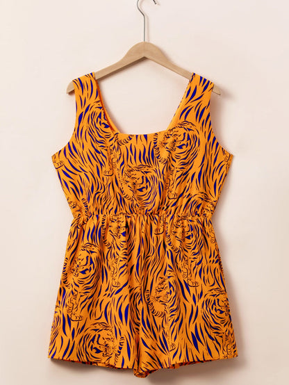 Sunny Plus Size Tiger Stripe V Neck Sleeveless Romper