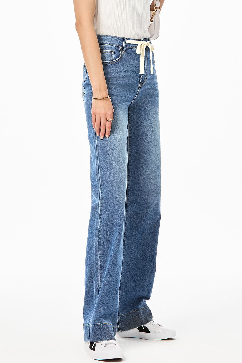 Light Blue Lace-up Button Zip Fly Straight Leg Jeans