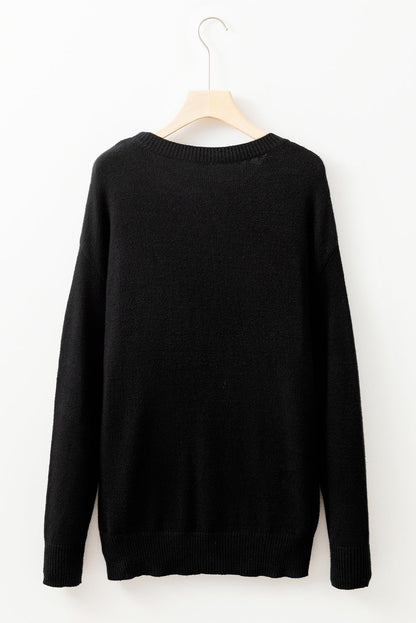 Black Tinsel Merry and Bright Graphic Christmas Sweater