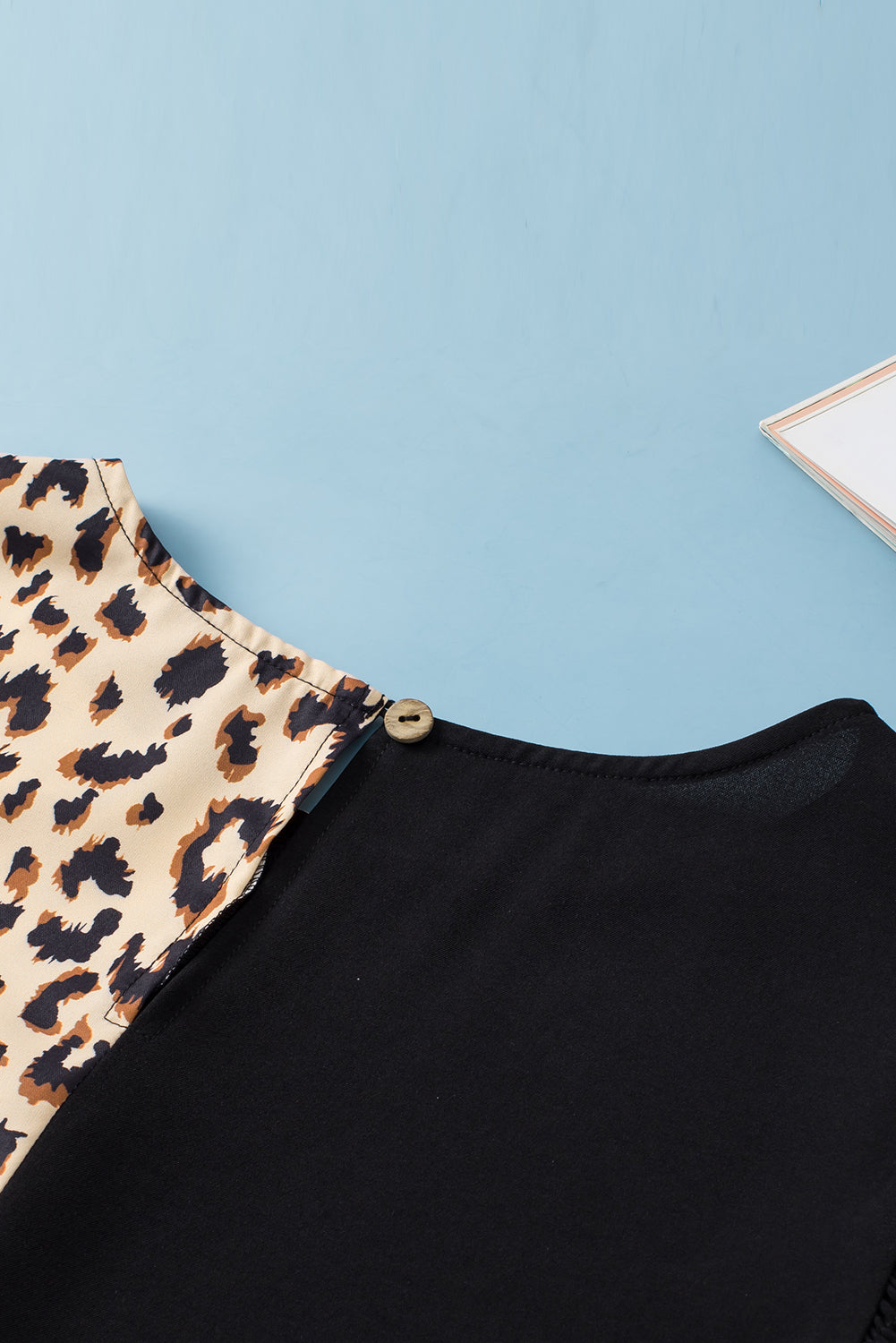 Elegant Black Leopard Ruffle Sleeve Plus Size Top