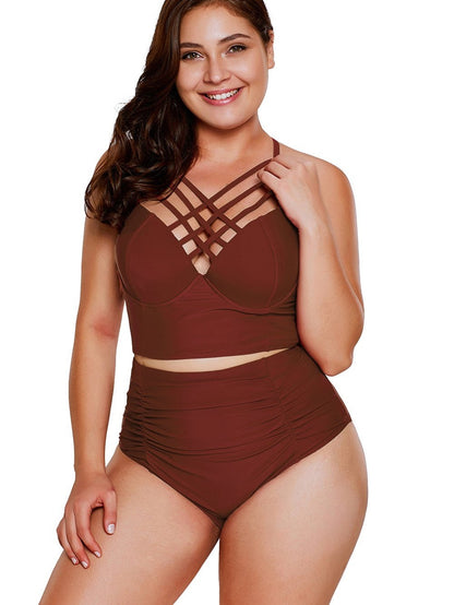 Fiery Red V-Neck High Waist Plus Size Bikini Set