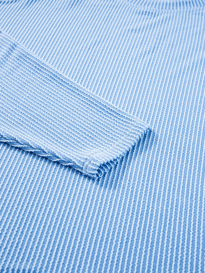 Light Blue Plus Size Ribbed Lounge Set with Long Sleeve Top and Drawstring Shorts