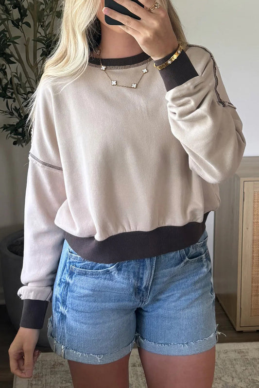 Jet Stream Contrast Edge Colorblock Patchwork Crop Sweatshirt