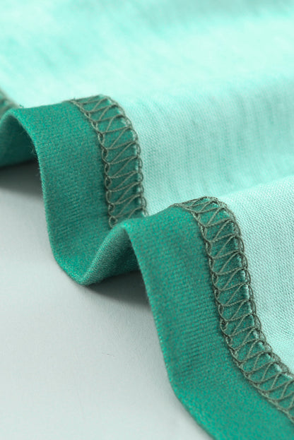 Green Striped Short Sleeve T-Shirt with Pocket and Gradient Color Detail