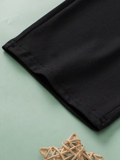 Elegant Black Plus Size High Waist Frilled Soft Pants with Pockets