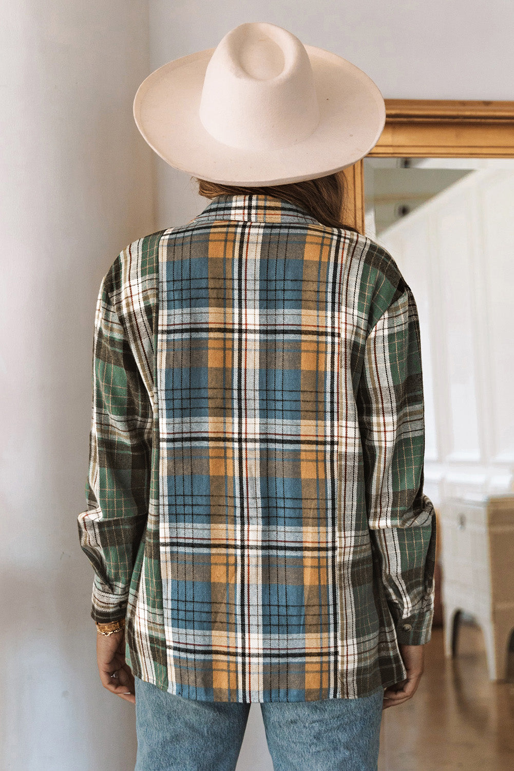 Green Plaid Shacket with Button Up Chest Pockets