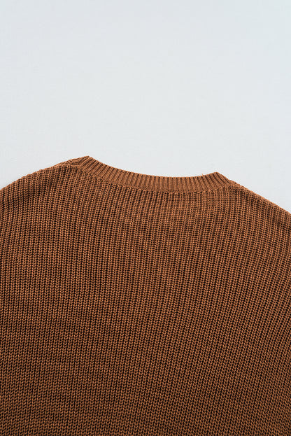 Chestnut Beaded Drop Shoulder Round Neck Sweater