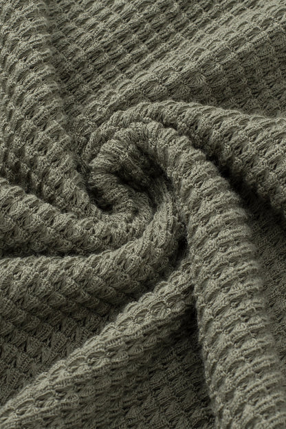 Jungle Green Oversized V-Neck Waffle Knit Dolman Top