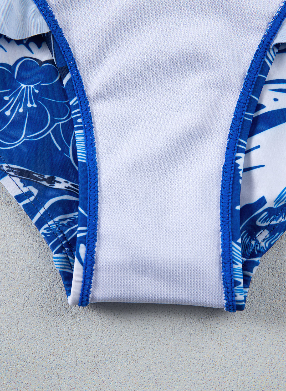 Floral White Bikini Set with Ruffled Bottom and Cover-Up