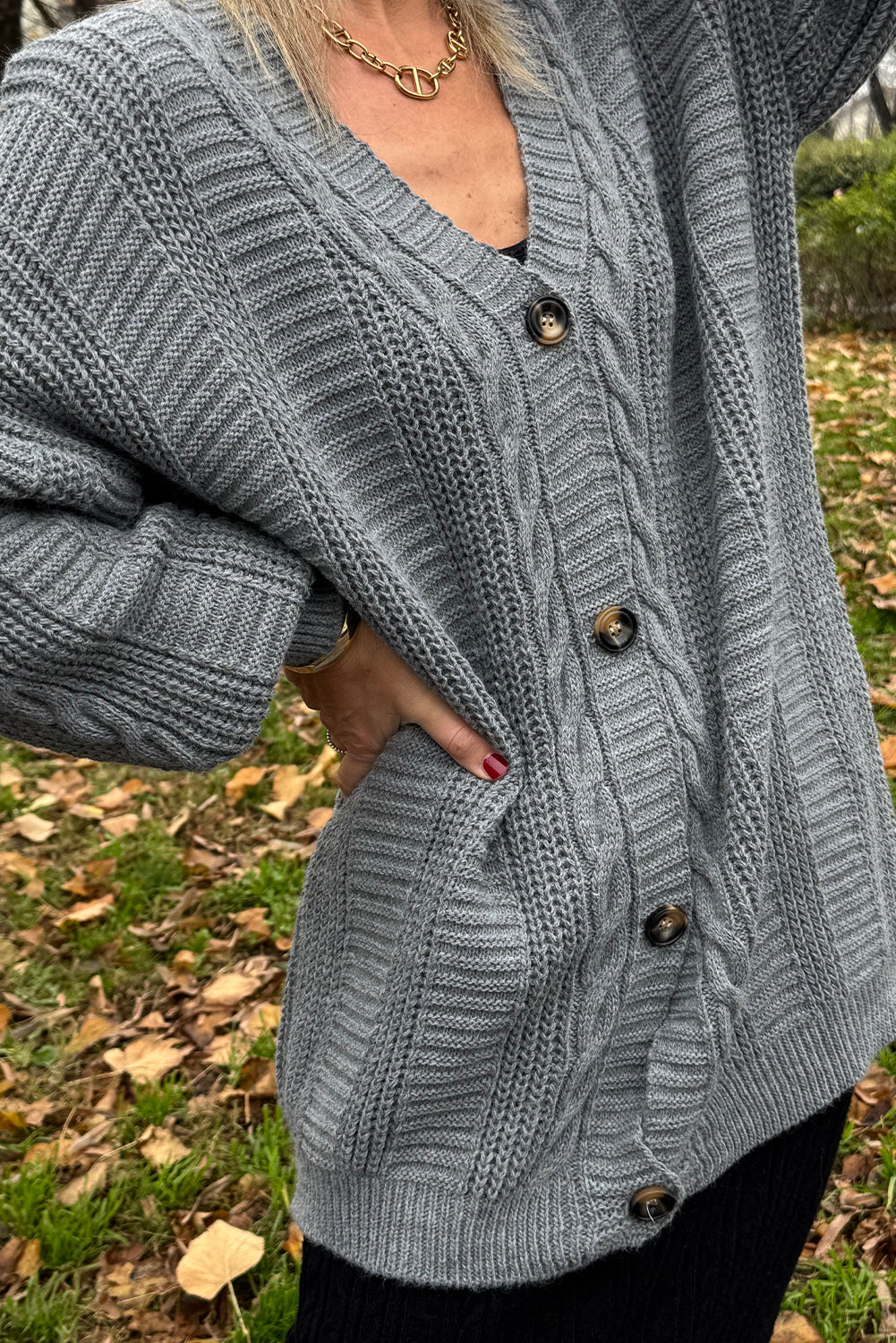 High-rise Cable Knit Button V Neck Oversize Sweater Cardigan