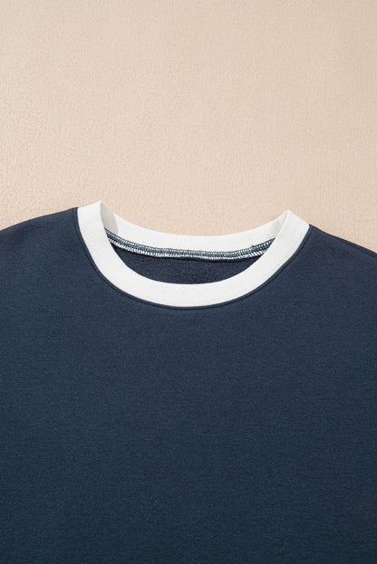 Navy Blue Drop Shoulder Loose Sweatshirt and Joggers Active Set