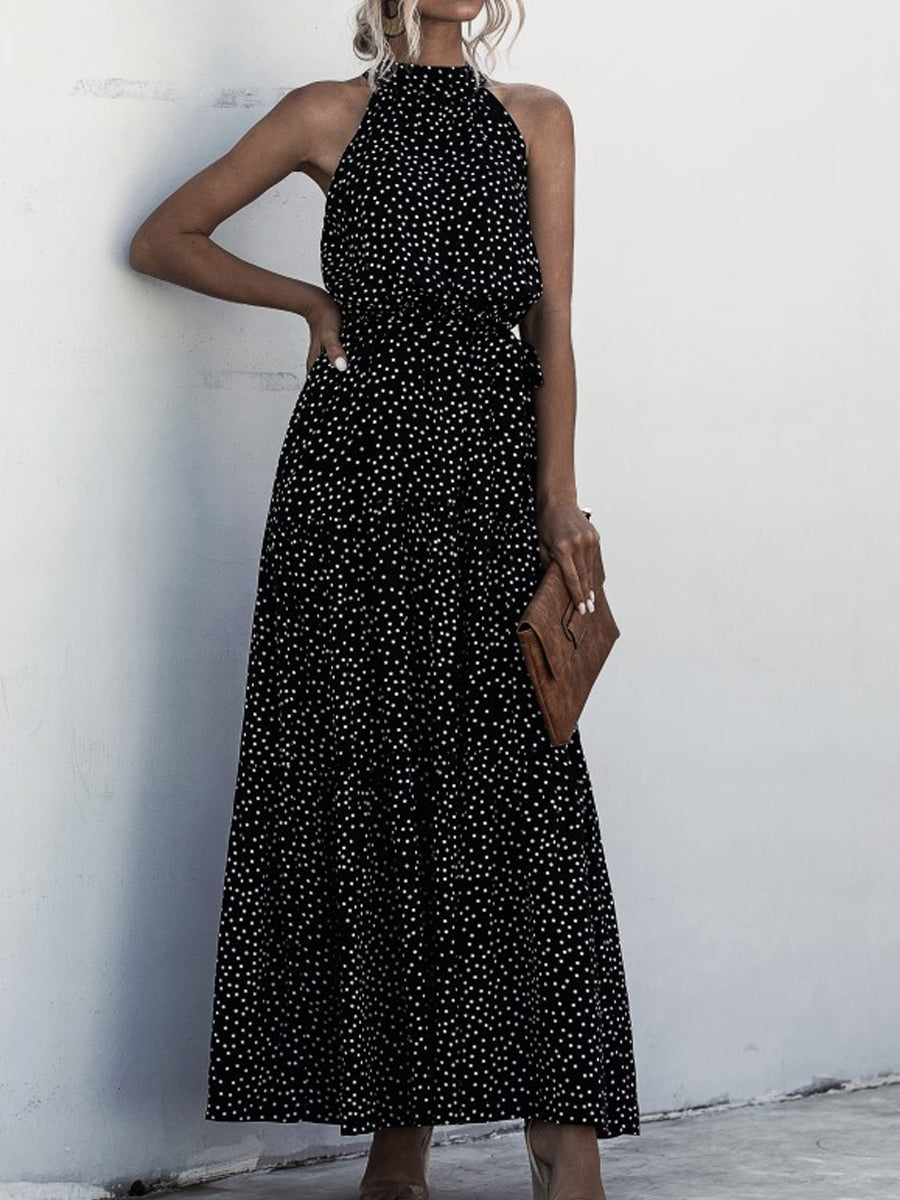 Maxi Dresses - Printed Sleeveless Tie Waist Maxi Dress - MsDressly