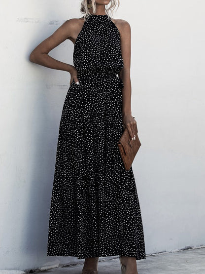 Maxi Dresses - Printed Sleeveless Tie Waist Maxi Dress - MsDressly