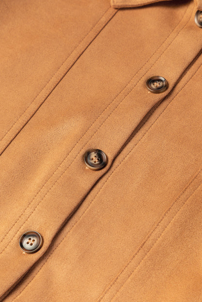 Faux Suede Camel Button-Up Jacket with Southern Belle Style