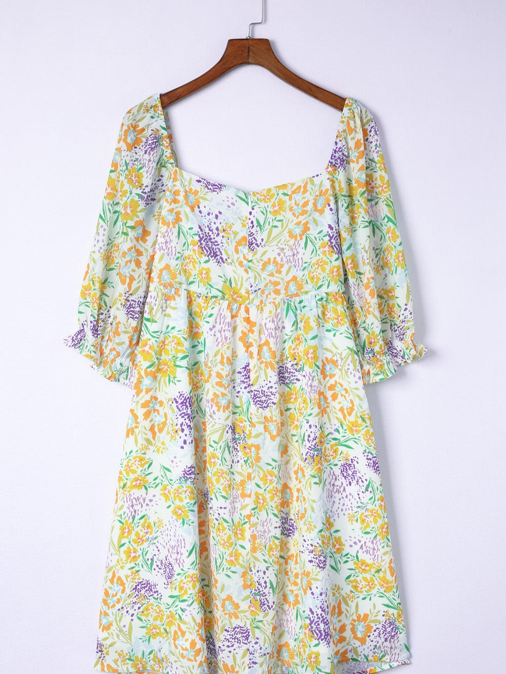 Floral Print Ruffle Sleeve Plus Size Mini Dress