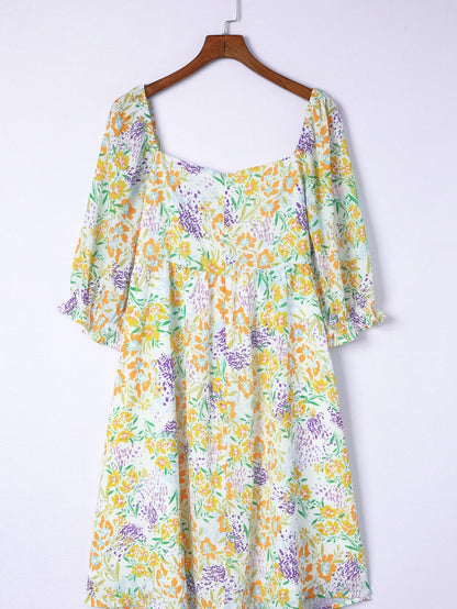 Floral Print Ruffle Sleeve Plus Size Mini Dress