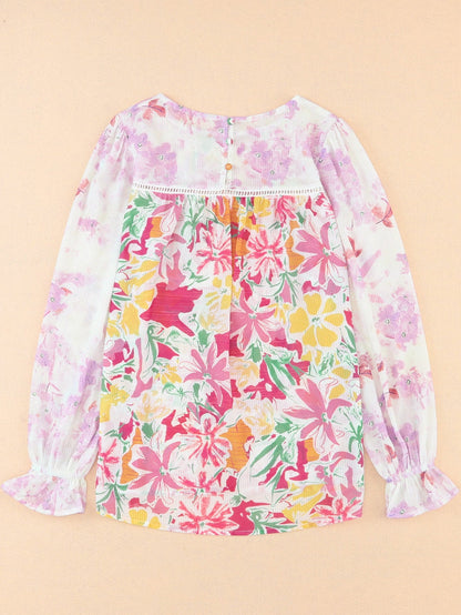 Elegant Purple Floral Lace Trim Shift Blouse