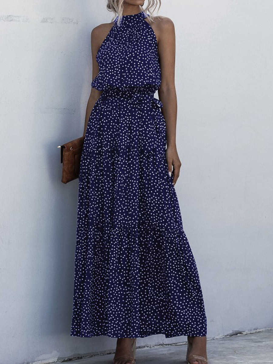 Maxi Dresses - Printed Sleeveless Tie Waist Maxi Dress - MsDressly