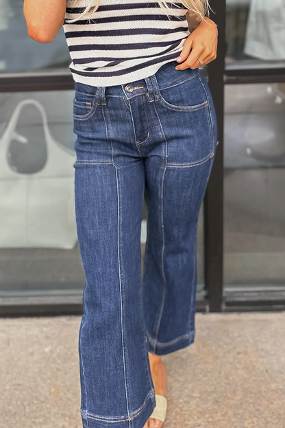 Dirty blue Contrast Seamed Straight Leg High Waist Jeans